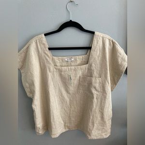 Madewell Natural Linen Square Neck Top, Size XL NWT
